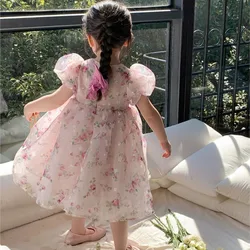 Newborn Fashion Girl Princess Puff Lace Floral Dress Infant Toddler Child Bow Tutu Vestido Party Birthday Baby Clothes 12M-7Y