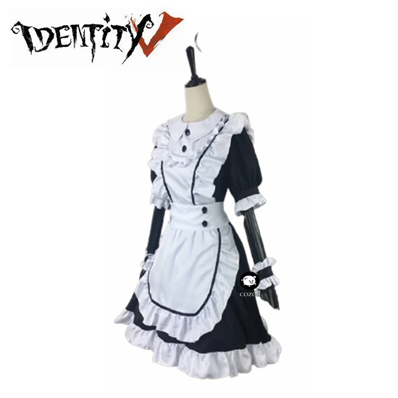 Lucky Guy Maid Costume Cosplay Game Identity V Unisex Man Female Cafe Black Maid Cospaly Costume Dress+Apron+Wrist+Bow