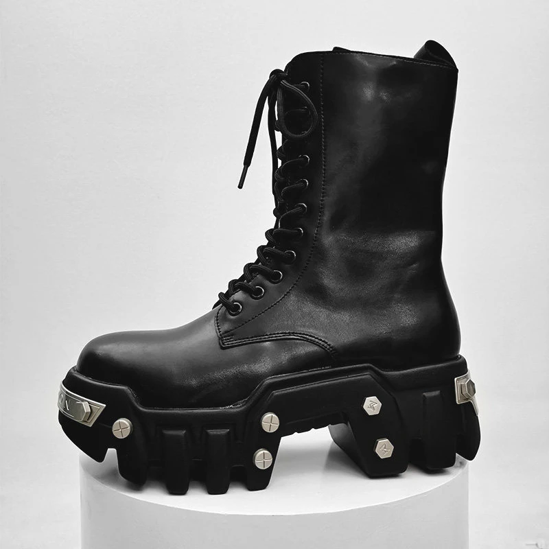 mens luxury fashion cosplay stage high motorcycle boots black designer shoes cowboy original leather boot long platform botas