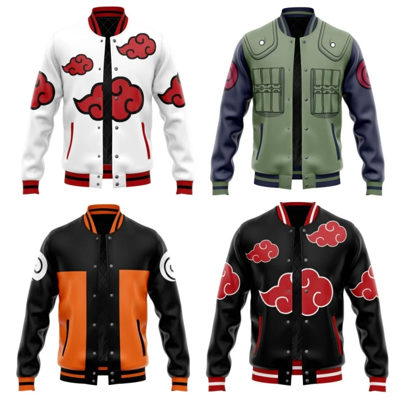 Anime Naruto Series Akatsuki Patternjacket Loose Oversized Clothes Casual Men Baseball Clothes Street Coat Warm Fleece Jackets