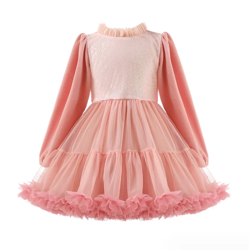 

Retail New Baby Girls Boutique Sequined Velour Mesh Tutu Flower Dress, Princess Kids Elegant Party BirthdayDress 2-7T