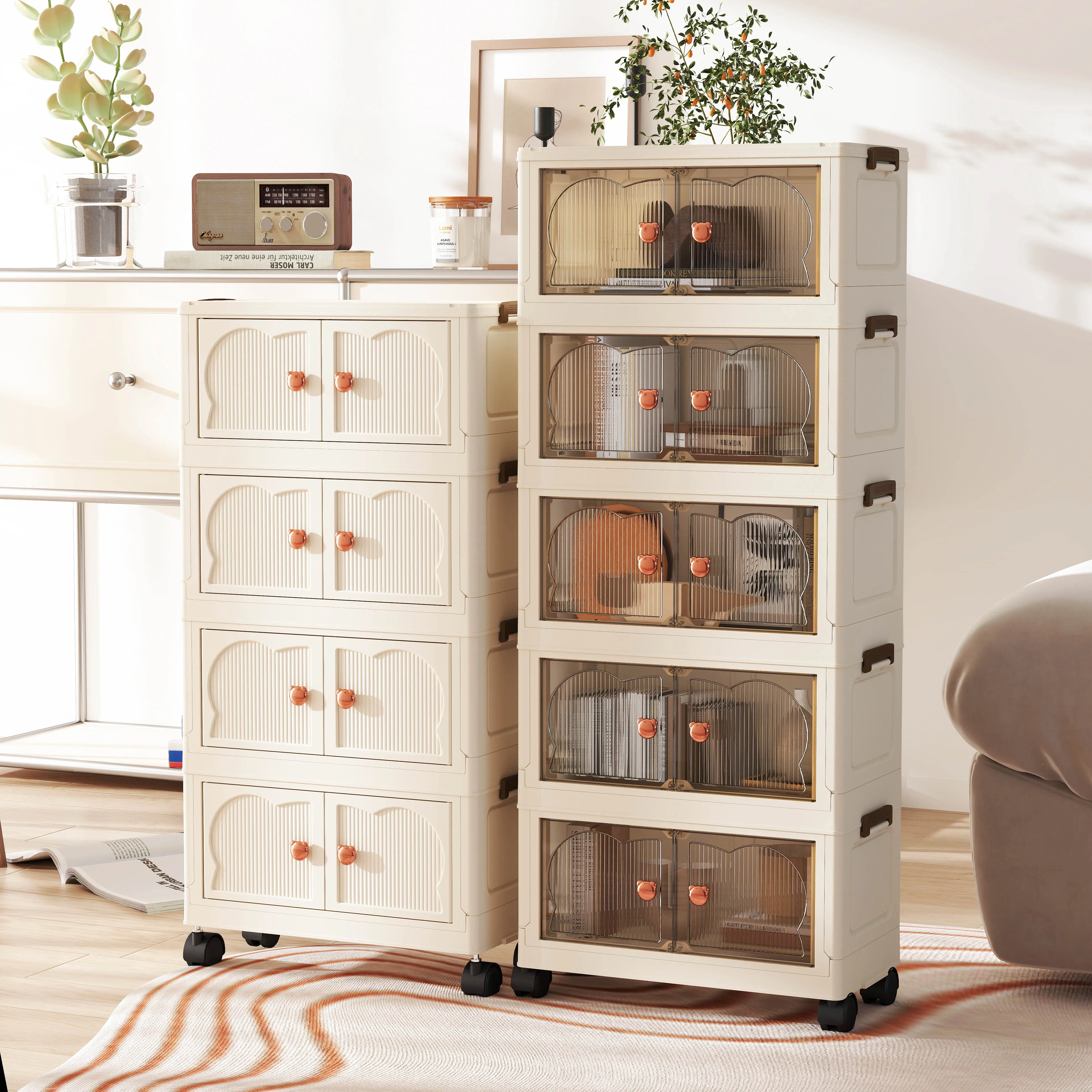 3/4/5Layer Folding Cabinet,Collapsible Storage Box,Household Toy/Snack Organizer,Space-Saving Living Room Cabinet,Storage Units