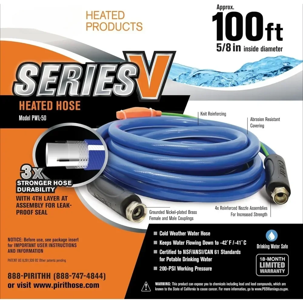 Heated Water Hose for RV, Farm & Home - Thermostat Controlled -40°F Freeze Protection - Drink Water Safe - 5/8 Hose 100 Feet