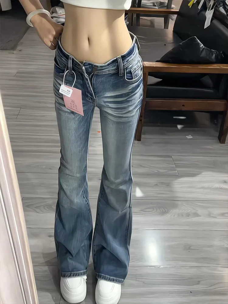 レトロアメリカン クローベルボット ジーンズ レディース スリムフィット 伸縮性ストレートレッグ ロングパンツ コットンストレッチデニム l ウエスト