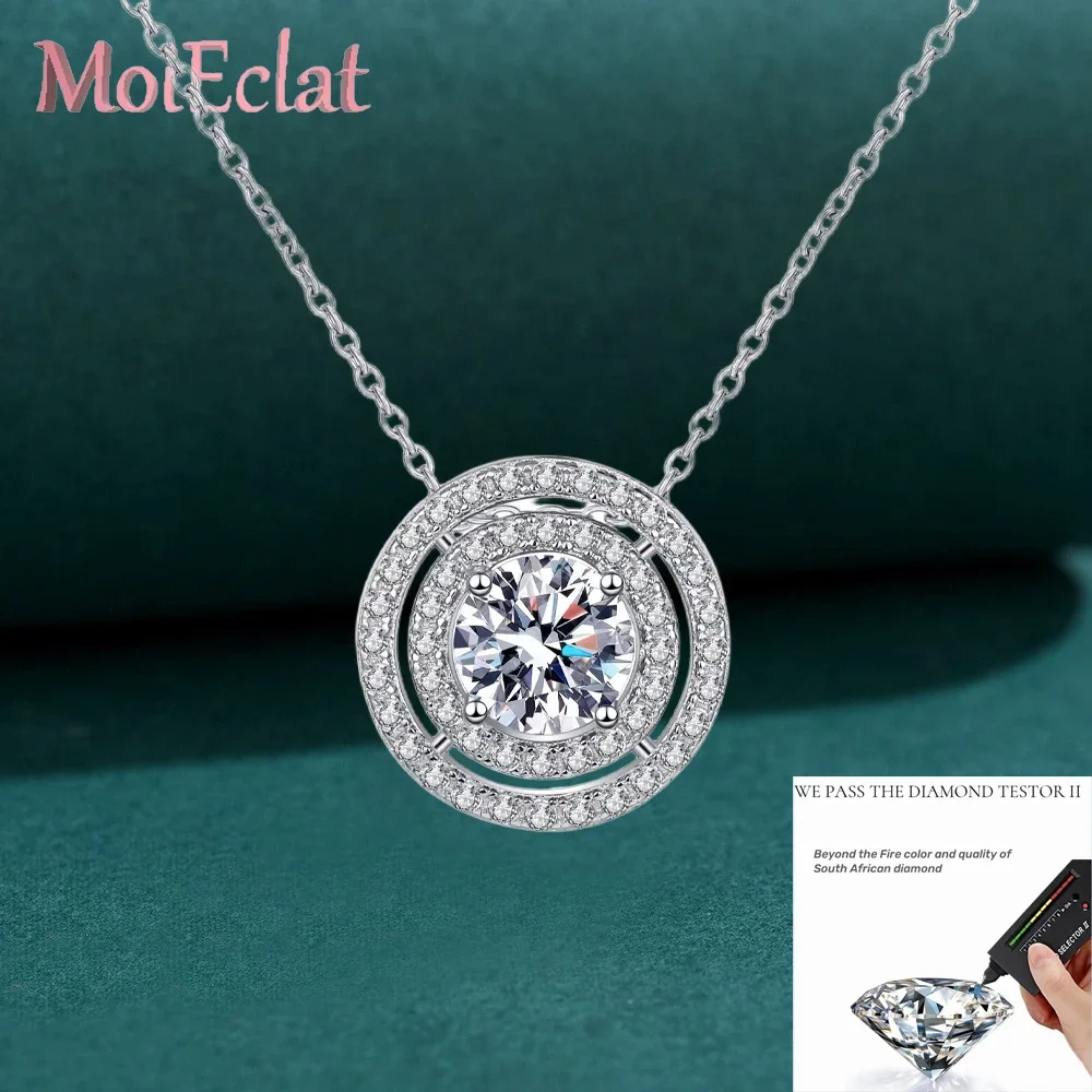 

Круглый кулон из муассанита 0,5 карата/1 карата/2 карата с двойным кругом для женщин, платиновая цепочка на ключицу PT950, роскошные ювелирные изделия, подарки на день рождения