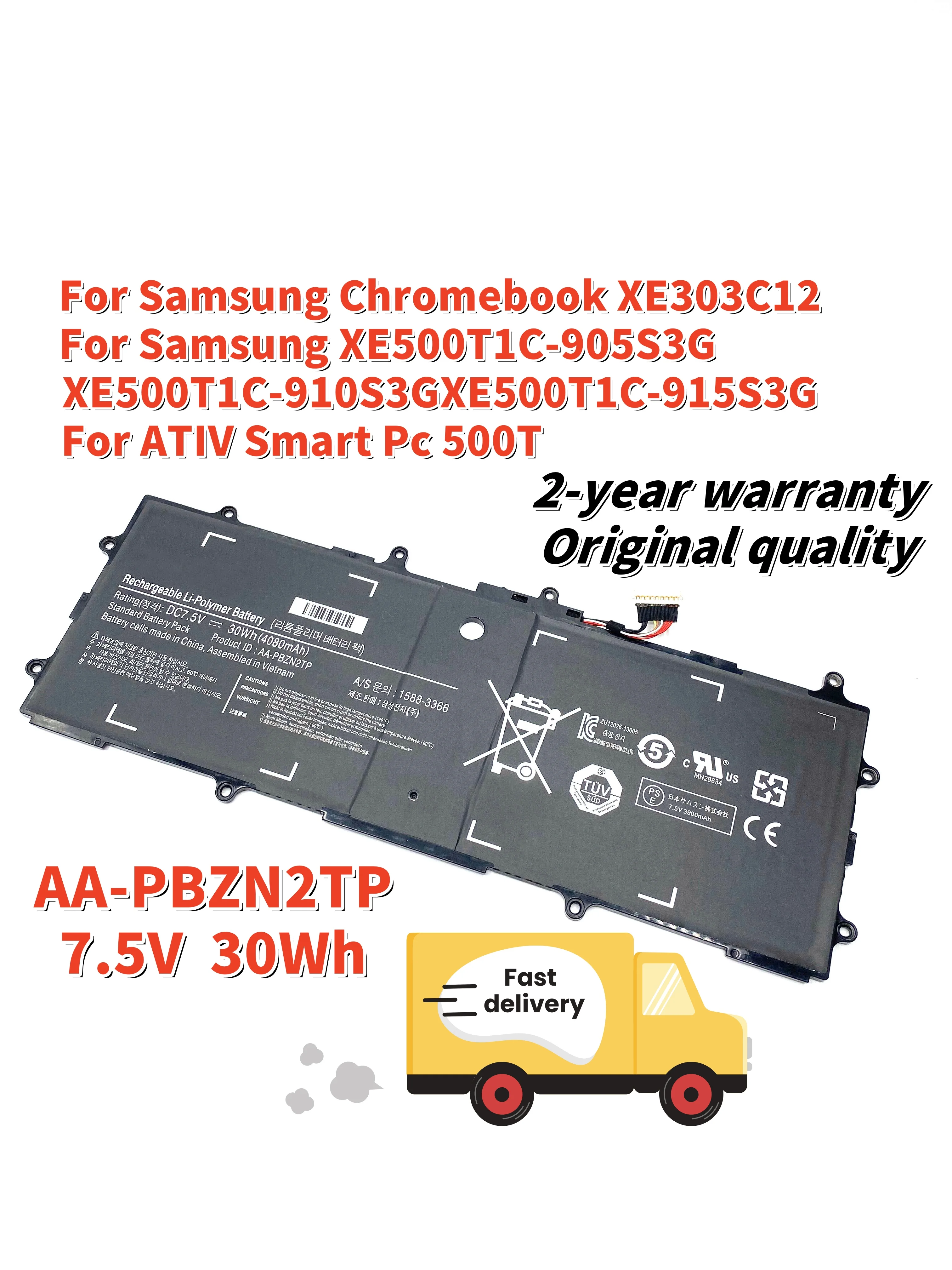 

AA-PBZN2TP Laptop Battery For Samsung Chromebook XE303C12 XE500T1C-905S3G XE500T1C-910S3G ATIV Smart Pc 500T Series 7.5V 30Wh