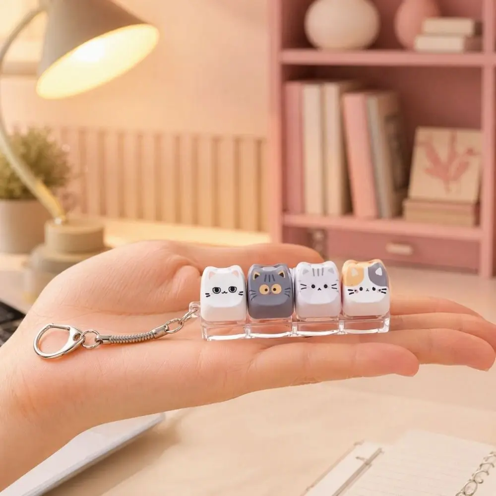 4 Keys Cat Fidget Keychain Creative Kawaii Cat Mechanical Keyboard Keyring Finger Button Switch Tester Finger Keyboard Pendant