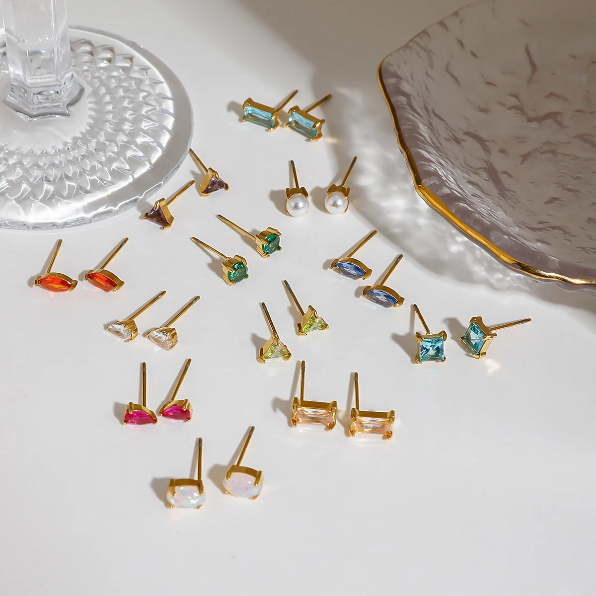 أقراط جورا النسائية الملونة لعيد الميلاد في ديسمبر أقراط رائعة من الفولاذ المقاوم للصدأ بأحجار كريمة هندسية مجوهرات يومية #5