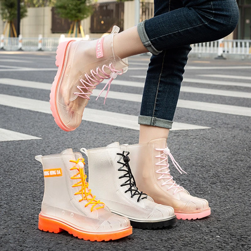 Rubber Shoes for Rain Woman Fashion Waterproof Work Rubber Boots Female Chunky Galoshes Garden Non-slip Water Shoes Footwear