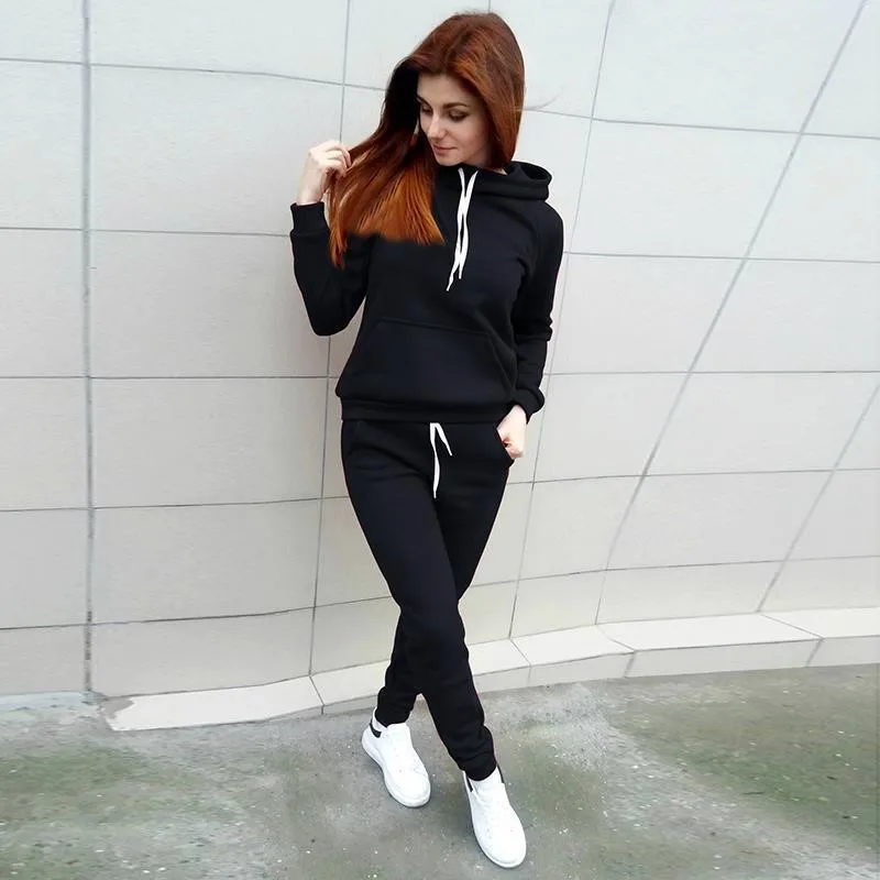 SUSOLA Lady Autumn Winter 2 Piece Set Women Hoodie Pants Tracksuit Pullover Sweatshirt Trousers With Pockets Tracksuit Suits