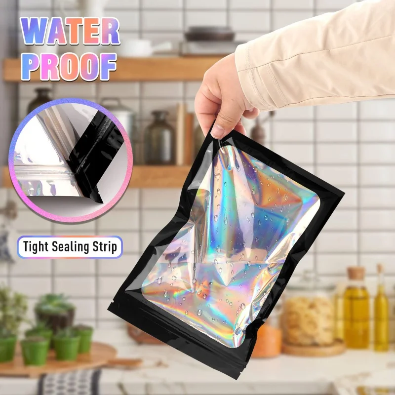 custom.Custom Printed Transparent Holographic Laser Film Bag Resealable Mylar Ziplock Bag Heat Seal Zipper Laser Bag