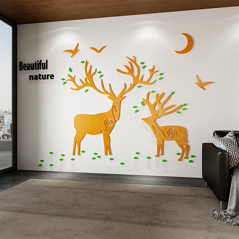 

Creative Deer 3d Three-Dimensional Acrylic Living Room TV Sofa Background Decoration Wall Stickers