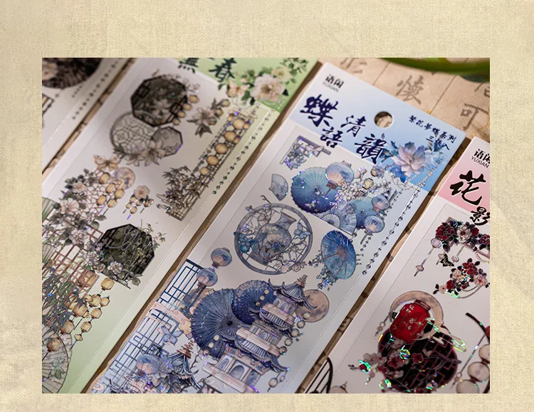 1 Packung/3 Stück chinesischer Stil, lange Streifen, Goldfolienaufkleber, DIY, handgefertigt, für Album, Scrapbooking, Dekorationszubehör – Detail 3