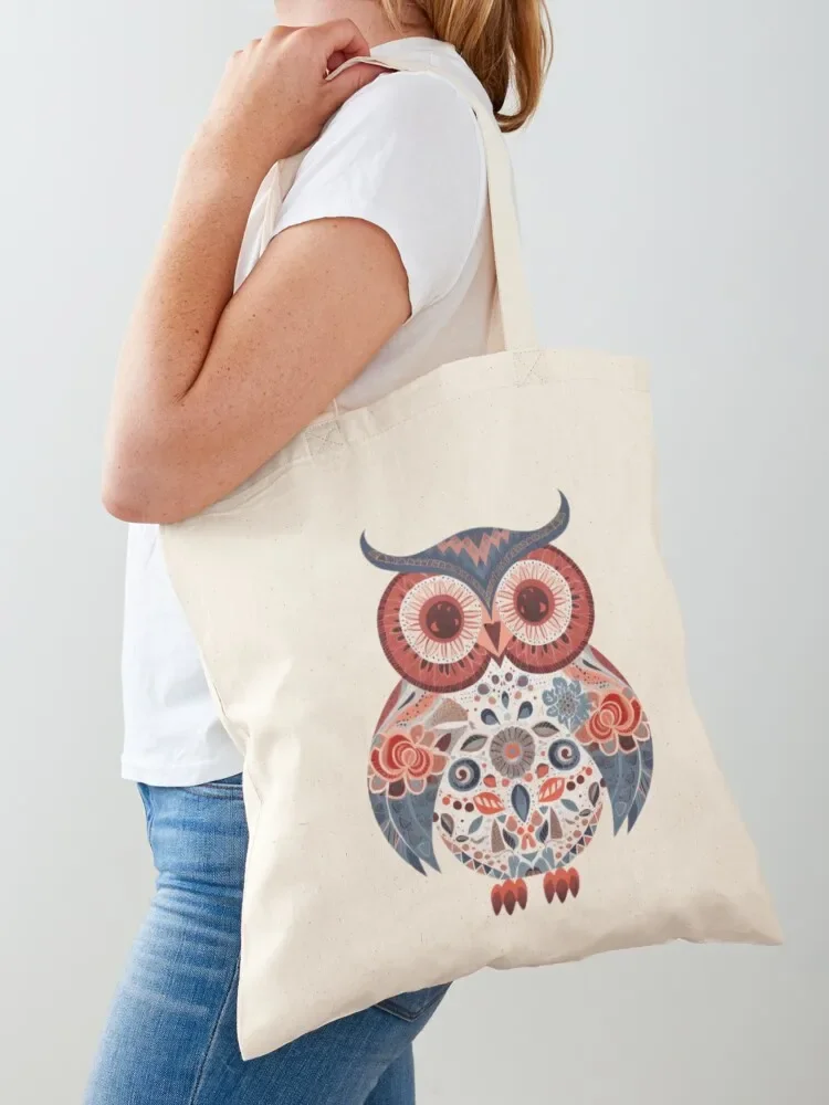 Folk Art Owl Illustration - Whimsical Nature-Inspired Owl Print Tote Bag Women's handbag sacs de shopping Tote Bag