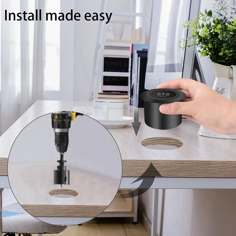 Caricabatterie wireless integrato da banco 3 in 1 con blocco nascosto e 2 prese USB 5V2A per integrazione di scrivania e mobili