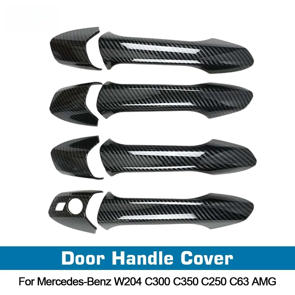 Carbon Fiber Look Exterior Door Handle Covers For Mercedes Benz W204 C250 C300 C350 C63 AMG 2008-2014 Accessories 4Pcs
