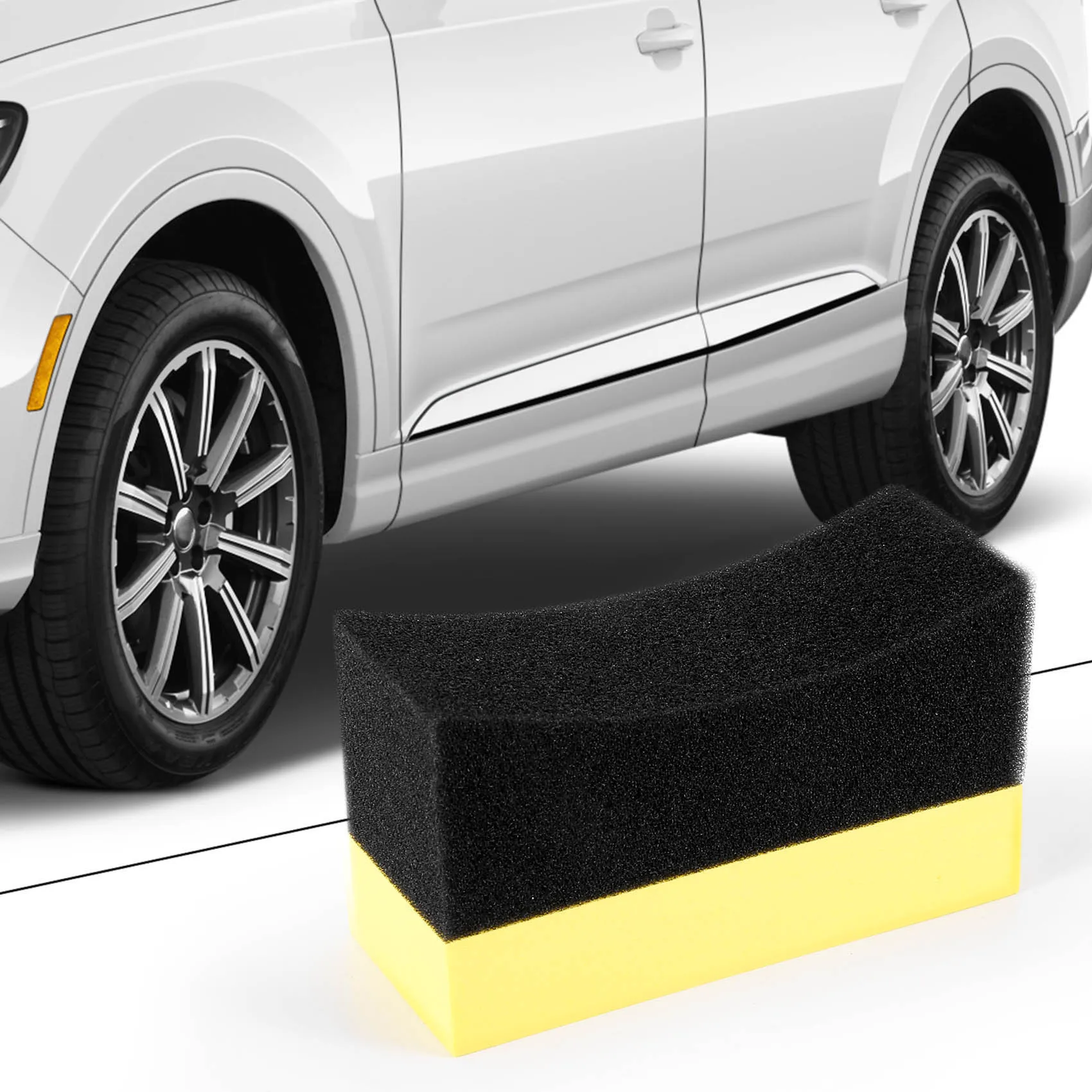 Aplicador profesional automotriz para lavado de ruedas de coche, almohadilla de esponja de espuma curvada, color negro y amarillo, 5 unidades