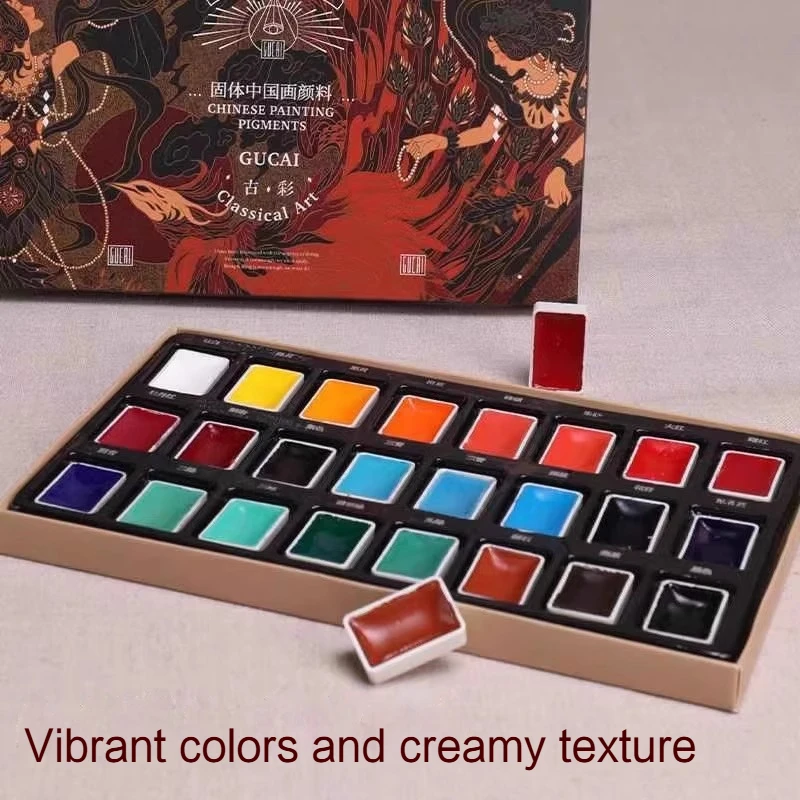 12/24 Colors Professional Chinese Painting Solid Pigment Beginner's Set for Landscape Ink Painting Strong Coverage Vivid Color