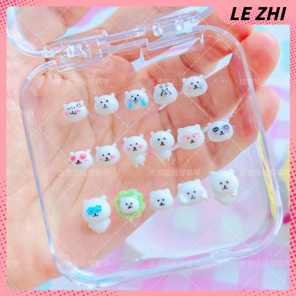 

2Pcs Animation Cute Joke Bear Emoticons Diy Handmade Nail Accessories Kawaii Love Shyness Crying Angry Glasses Nail Art Decor