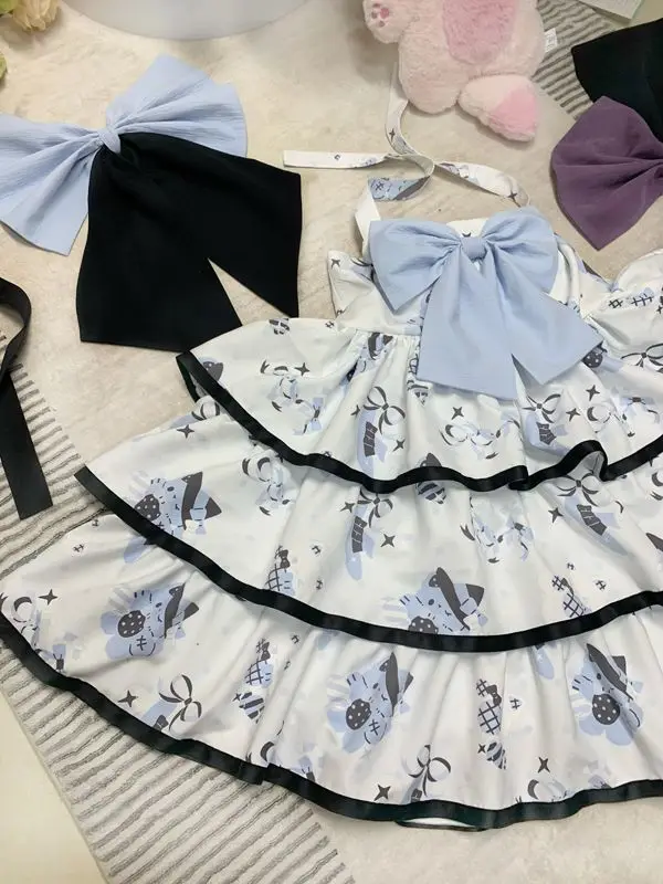 Cartoon japonês Print Lolita Dress para Mulheres, Kawaii Daily Soft Girl JSK Princess Dress, Festa do Chá Cosplay Cos, Doce