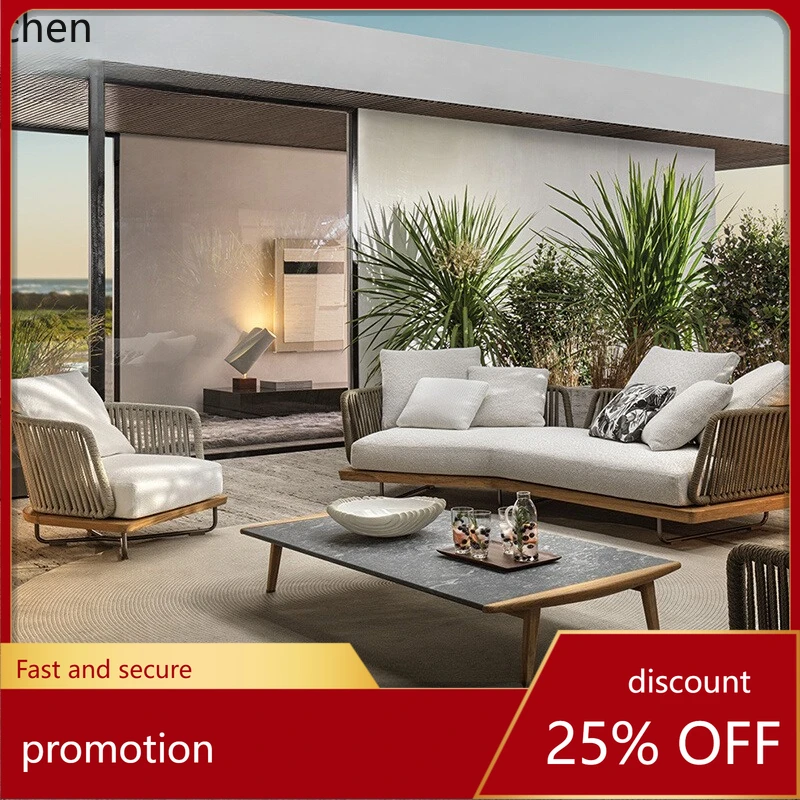 

CZ Outdoor Sofa Combination Villa Courtyard Outdoor Terrace Garden Rattan Waterproof Sunscreen Teak Sofa