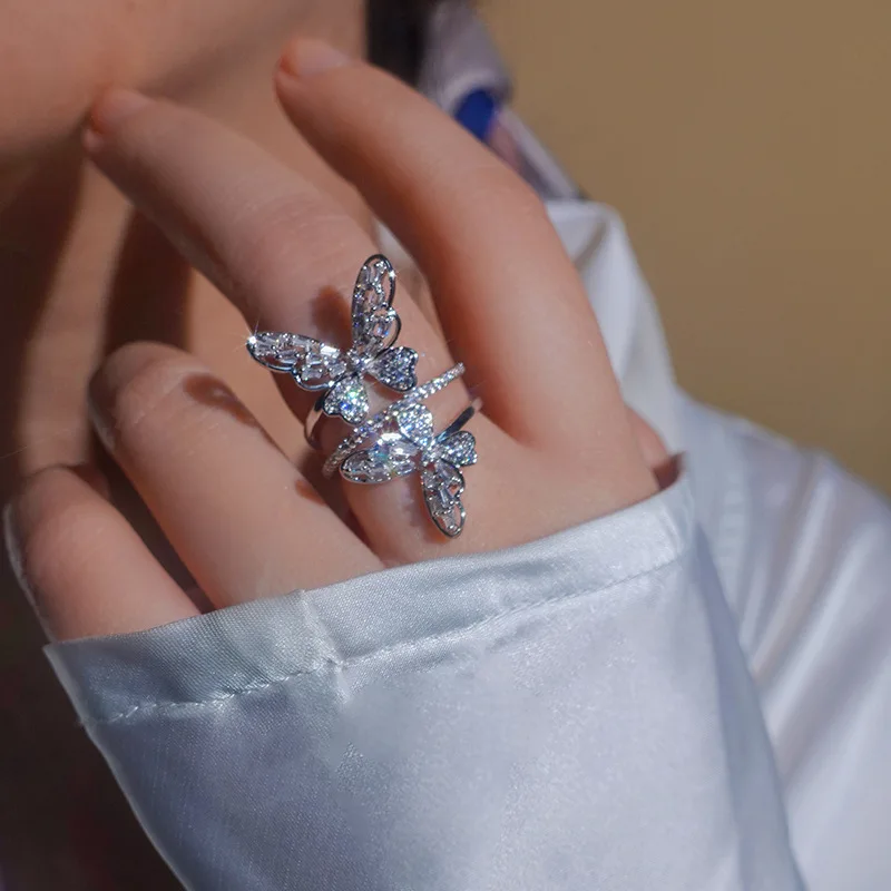 

Delicate Openwork Butterfly Ring with Zircon Elegant Adjustable Open Finger Ring for Women Dainty Stacking Jewelry Romantic Gift