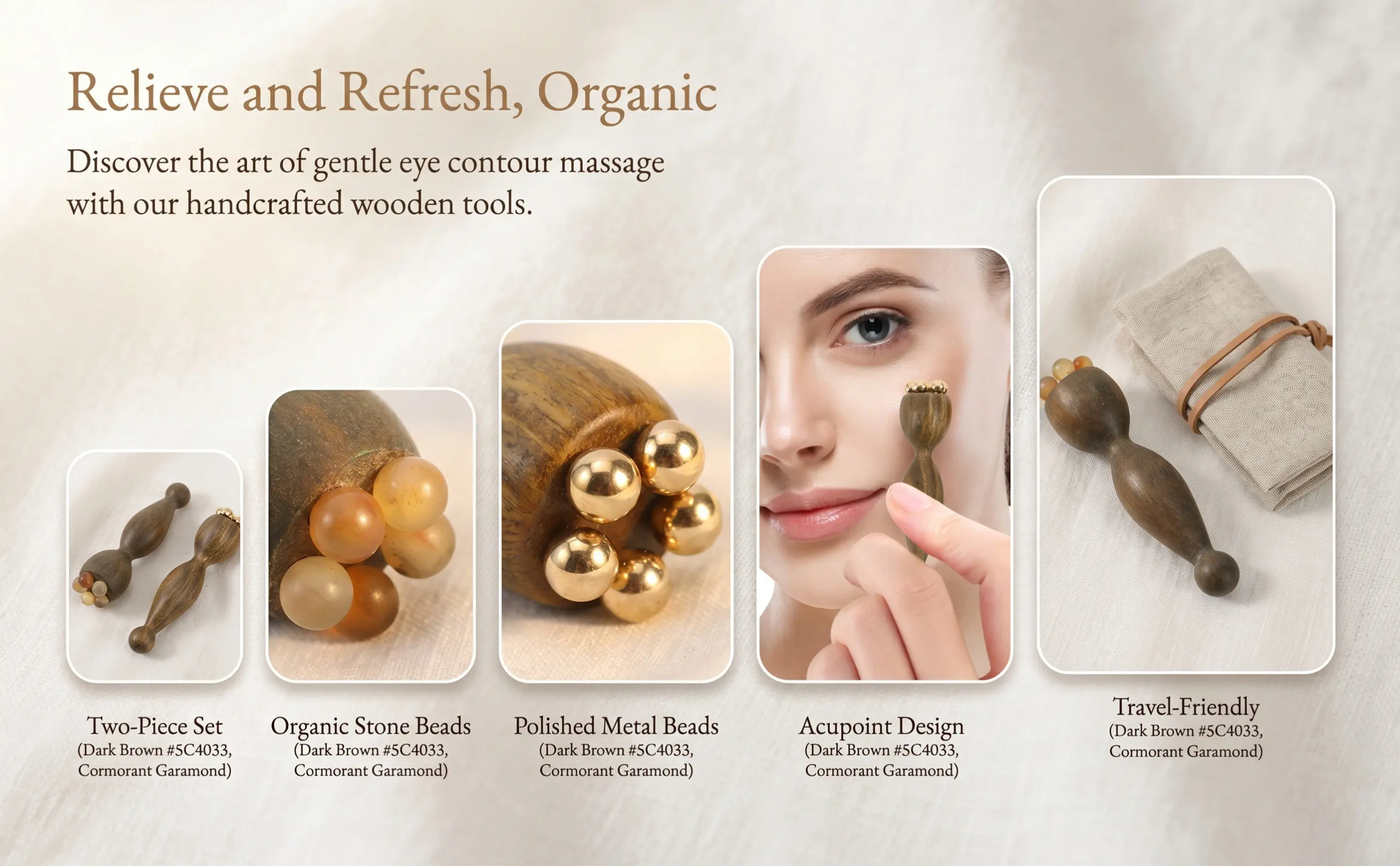 2Pcs Eye Massager Stick Wooden Face Massage Tool Lotus Horn Design to Relieve Eye Fatigue Reduce Dark Circles Puffiness Facial