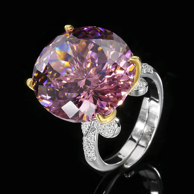 

Adjustable Statement Ring Stunning in Pink Red Blue Prong Setting Oval Gemstones Detailing Trendy Eye Catching Jewelry for Women