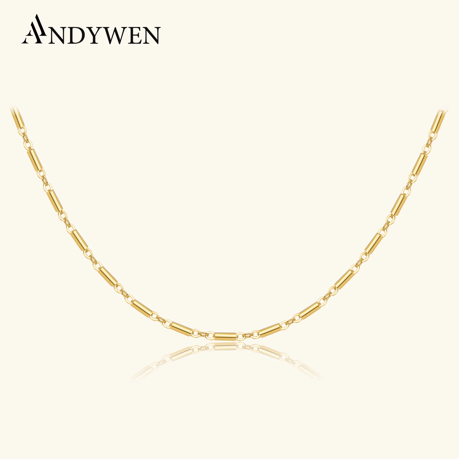 ANDYWEN 925 Sterling Silver 3 * 1mm Długi bambusowy łańcuszek Cienki naszyjnik Choker Kobiety 2024 Luksusowa biżuteria Dainty Rock Punk Prezent