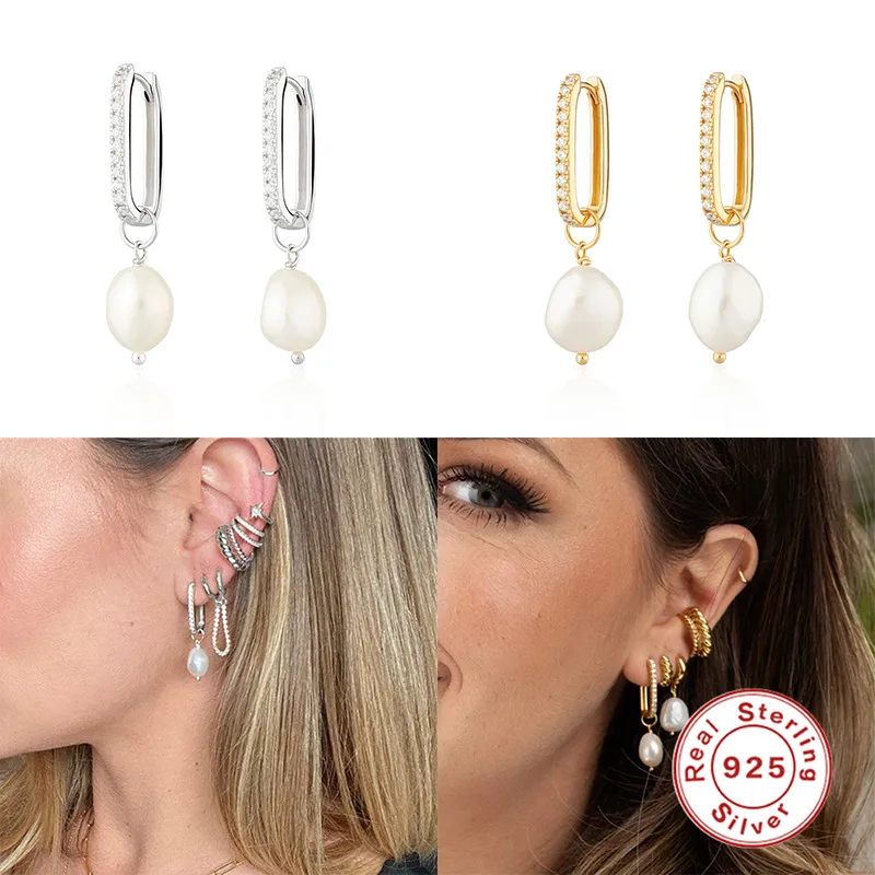 CANNER-Pendientes de cadena de Plata esterlina 925 para mujer, joyería coreana INS, con gota de perla, para boda, 925