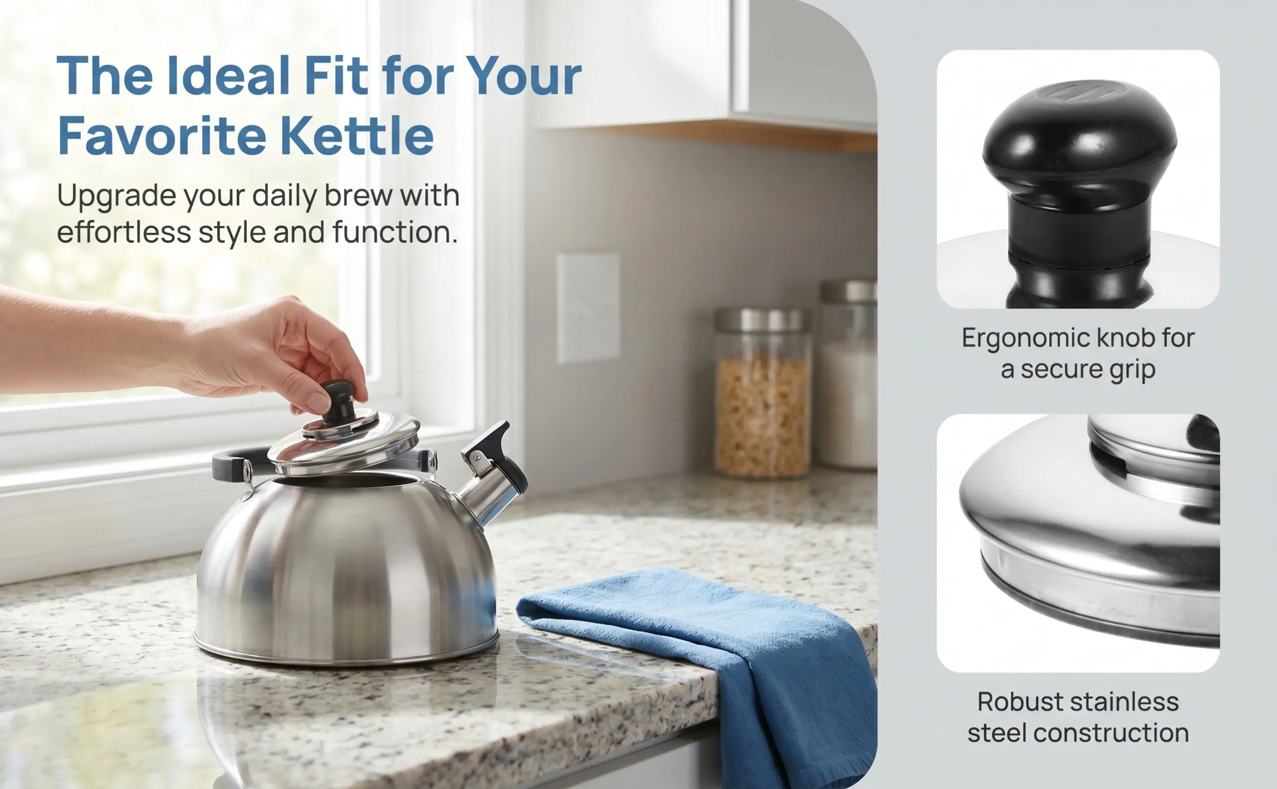 1Pcs Boil Water Kettle Lid Stainless Steel Whistling Teakettle Cover Ensures Clear Audible Alert from Another Room Compatible