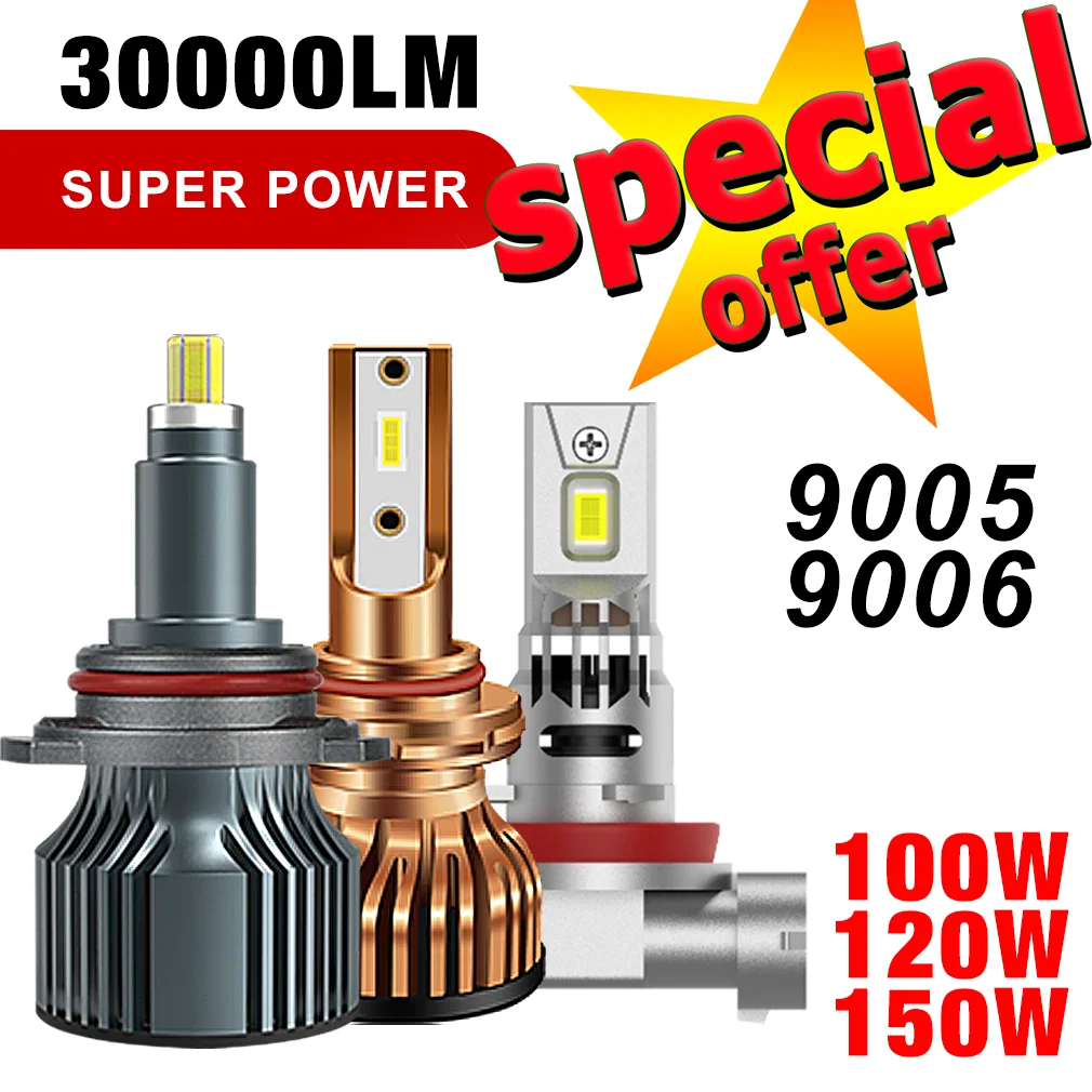 S&D 9005 HB3 9006 HB4 LED Fog Light Bulbs Canbus CSP LED Headlight Car Driving Lamp 100/120/150W 40000LM 12V-24V Clearance Sales