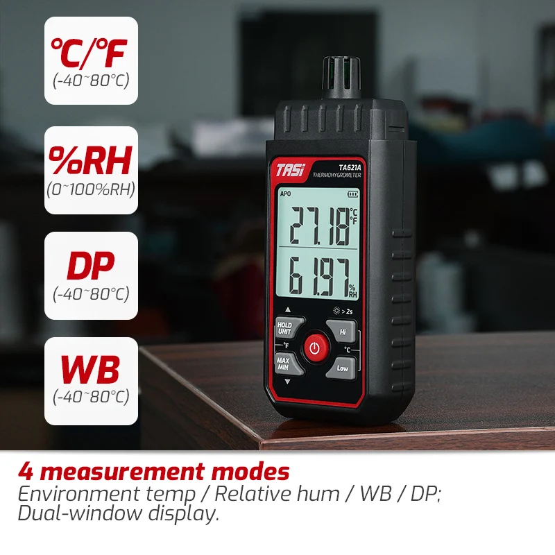 

Digital Temperature Humidity Meter -40℃~ 80℃ / ℉ DP / WB 0~100RH% Environment Testers Thermometer Hygrometer