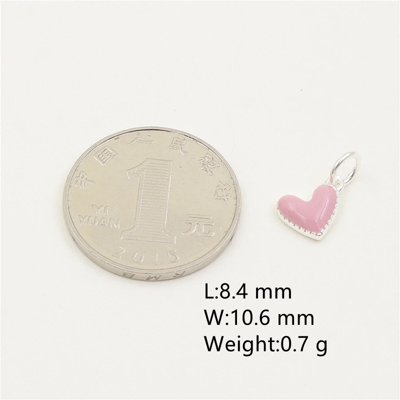 100% Real Sterling 925 Silver Accaccessories Pink Heart Charm Pendant For Bracelets and Necklaces Key Diy Material for Jewelry