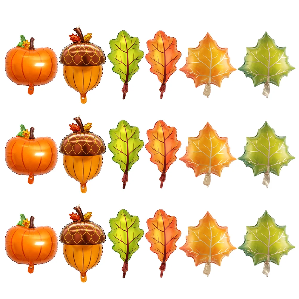 

18 Pcs Foil Balloons Thanksgiving Fall Party Decor Green Leaves Pumpkin Pinecones 3 Green Maples 3 Yellow Maples