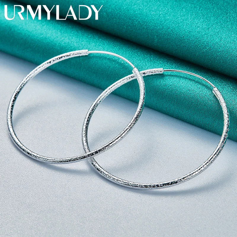 

URMYLADY 925 Sterling Silver Matte 60MM Circle Earrings For Women Fashion Wedding Engagement Charm Jewelry