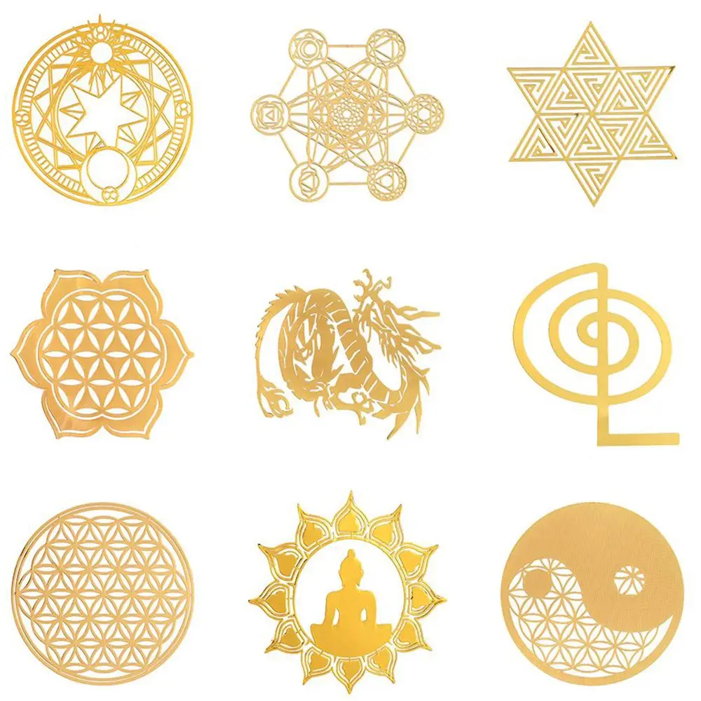 Gold Sacred Geometric Metal Copper Sticker​ Dragon Tai Chi Energy Sticker Flower Life Pattern For Making DIY Mould Art Crafts