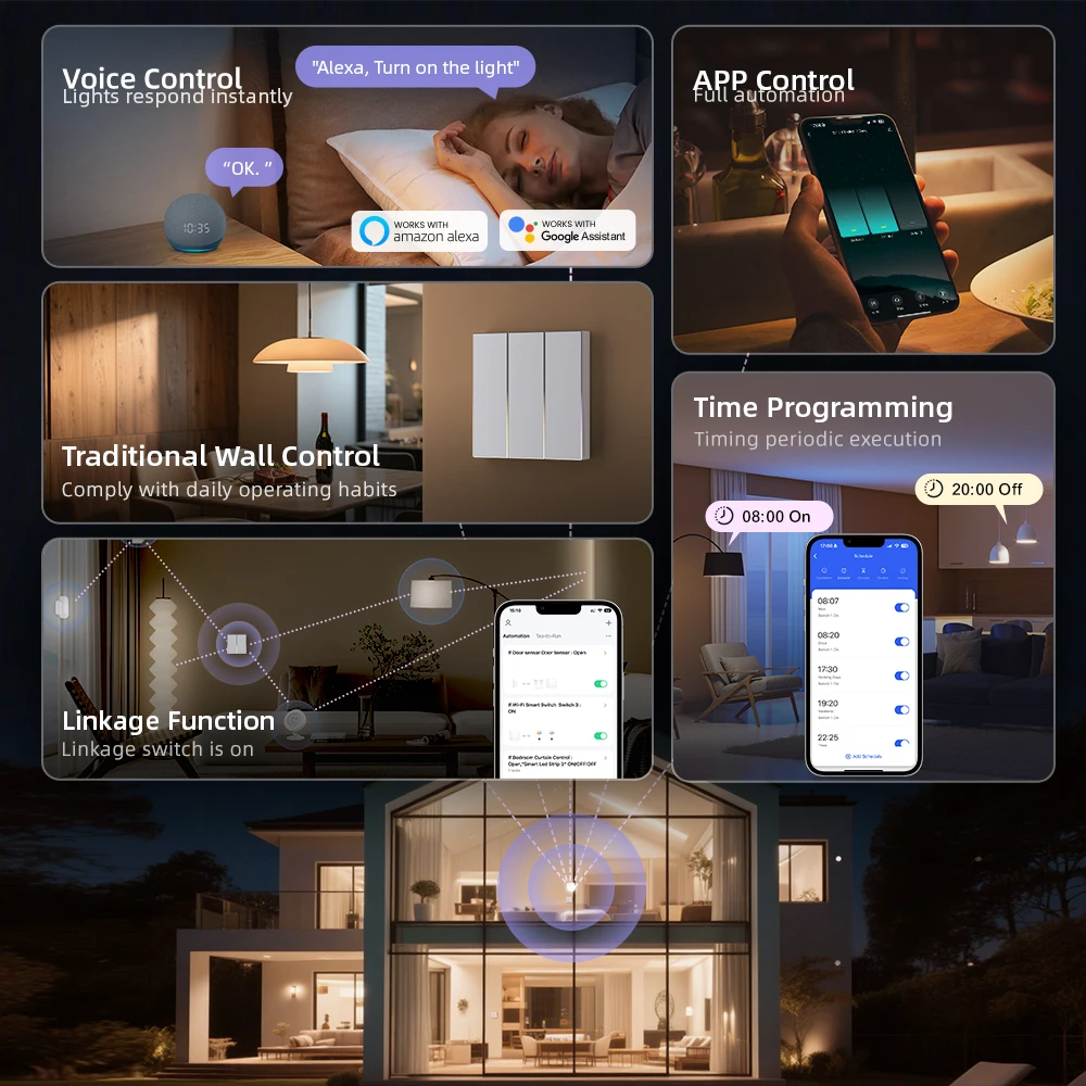AVATTO-Tuya WiFi Smart Light Switch avec lumière ambiante, Zigequation 1, 2, 3, 4Gang, EU Button Switch, Alexa Google Home Alice