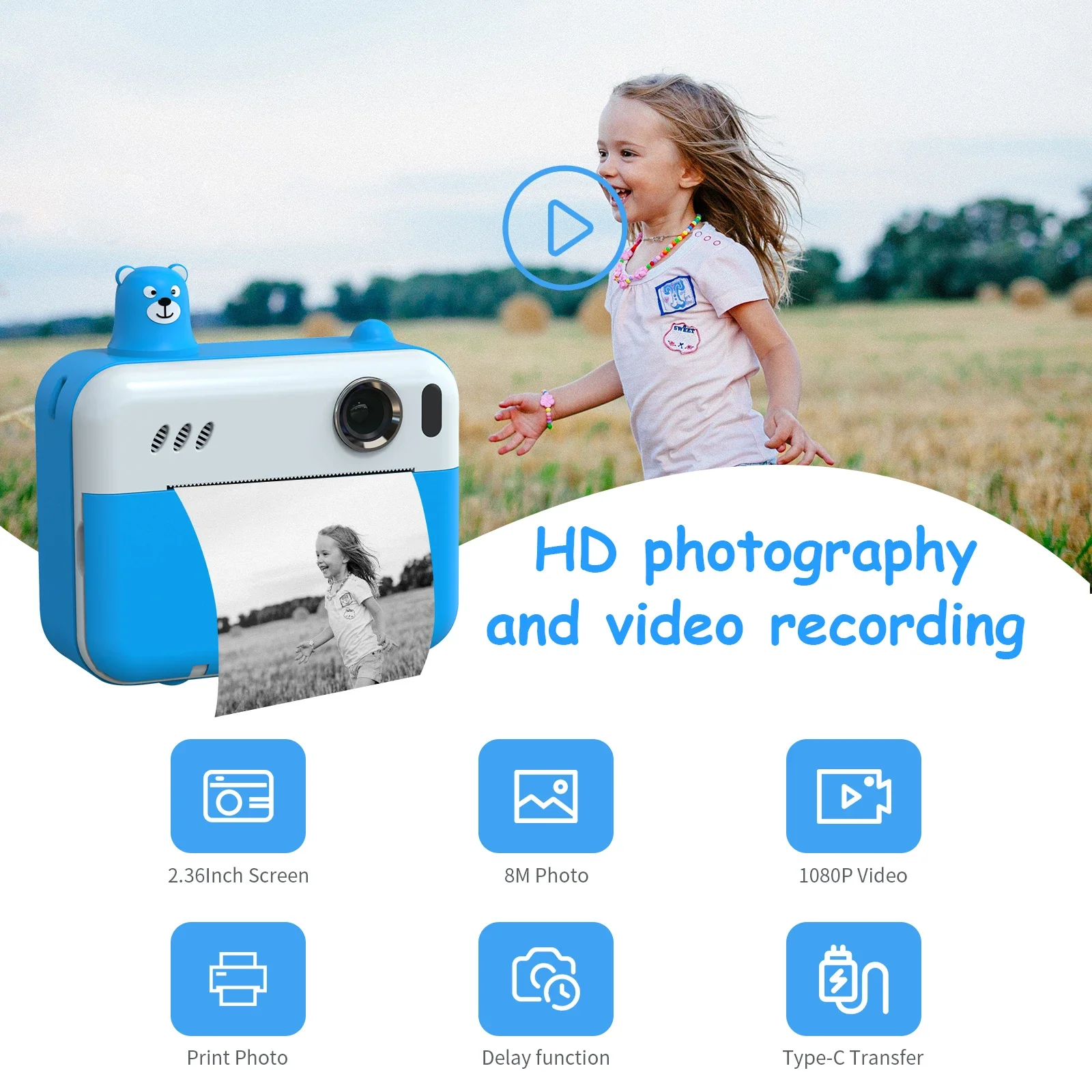 Kids Mini Camera With Print Kids Instant Print Camera Digital Photo Video Camera Girls Toy Child Boy Birthday Gift