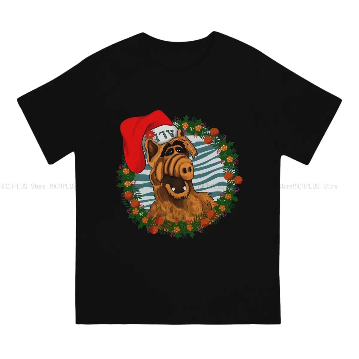 ALF The Animated Series Newest TShirt for Men Christmas Time Alf The Santa Round Neck Polyester T Shirt Hip Hop Birthday Gifts