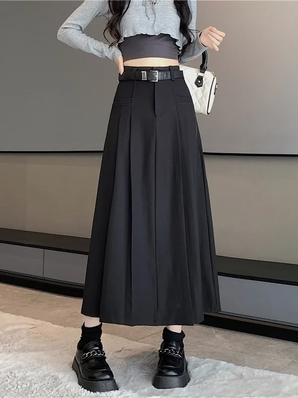 A-Linie-Midirock-Anzug mit hoher Taille, College-SLE-Damen-Sommer-2025, neuer Faion, vielseitiger mittellanger Rock für alle Jahreszeiten