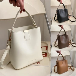 Retro Bucket Bag New Ladies Trendy Fashion Simple Shoulder Bag Bucket Type Solid Color Texture PU Messenger Bag High quality