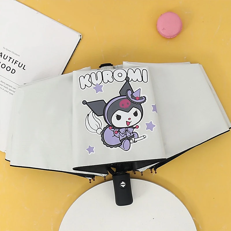 Sanrio Automatic Kuromi Umbrella Rain and Shine Boys Girls Cute Cartoon Folding Umbrella Sunscreen Vinyl Uv Protection Students