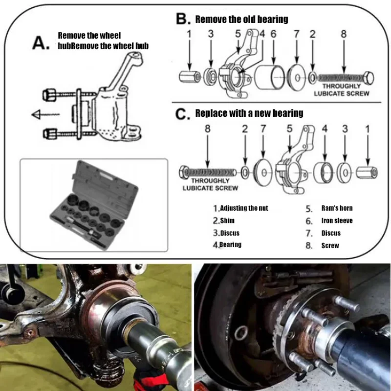 19Pcs Bearing Removal Tools Set Front Wheel Bearing Disassembly and Assembly Tools Kit Automotive Workshop Repair Tool