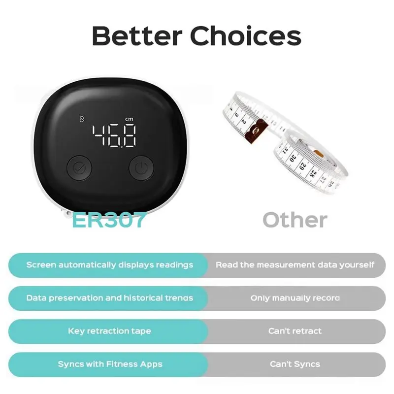 THIVN-Smart Digital Caliper Bluetooth Body Tape Measure Auto Retracts Tracks Waist Hip Chest With Phone App Sync