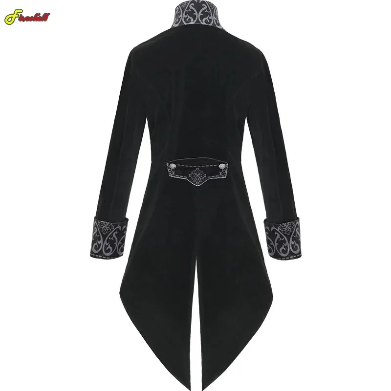 فستان Zizi 2025 للرجال والنساء للهالوين على الطراز القوطي في القرون الوسطى Steampunk أزياء تنكرية مخملية بياقة واقفة معطف خلفي سترة مسرح مصاص دماء C