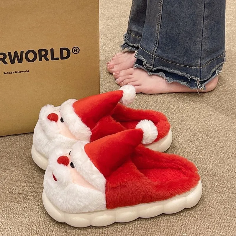 2024 new cute santa indoor home warm plush slippers Baotou cotton slippers women's winter suitable for Christmas decoration