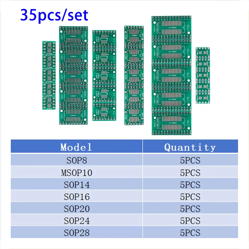 35 sztuk / zestaw płytek PCB SMD Turn to DIP Adapter Converter Plate MSOP10 SOT23 SOP8 16 24 28 Płytki drukowane