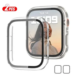 2Pcs Tempered Glass+cover For Apple Watch Case 45mm 41mm 44mm 40mm 42mm Screen Protector Iwatch serie 9 4 5 6 SE 7 8 Accessories