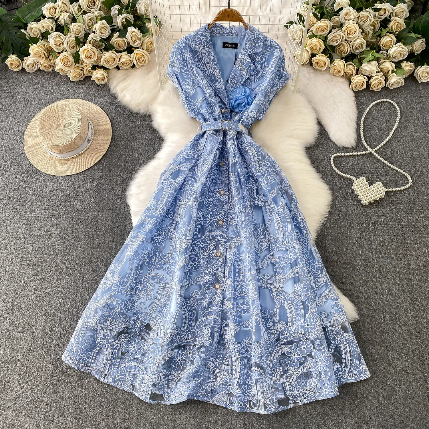 

Elegant Vintage Embroidered lace Party Vesditod dress Korean Fashion Women Clothes ceremony dresses